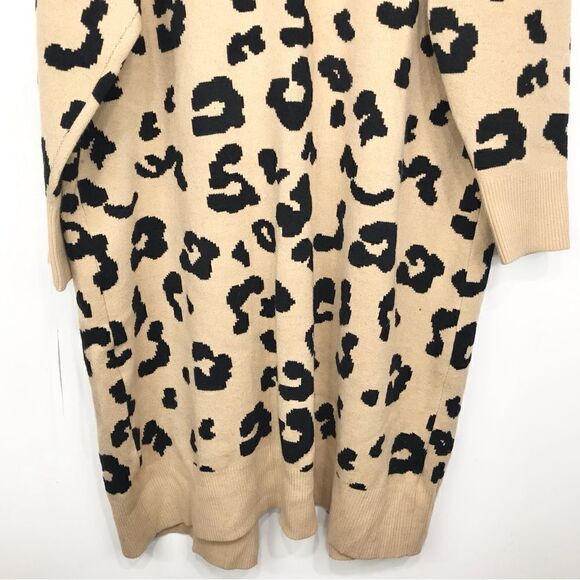 Jack and Avery Tan Cheetah Animal Print Long Open Front Knit Cardigan Sweater - Picture 7 of 15
